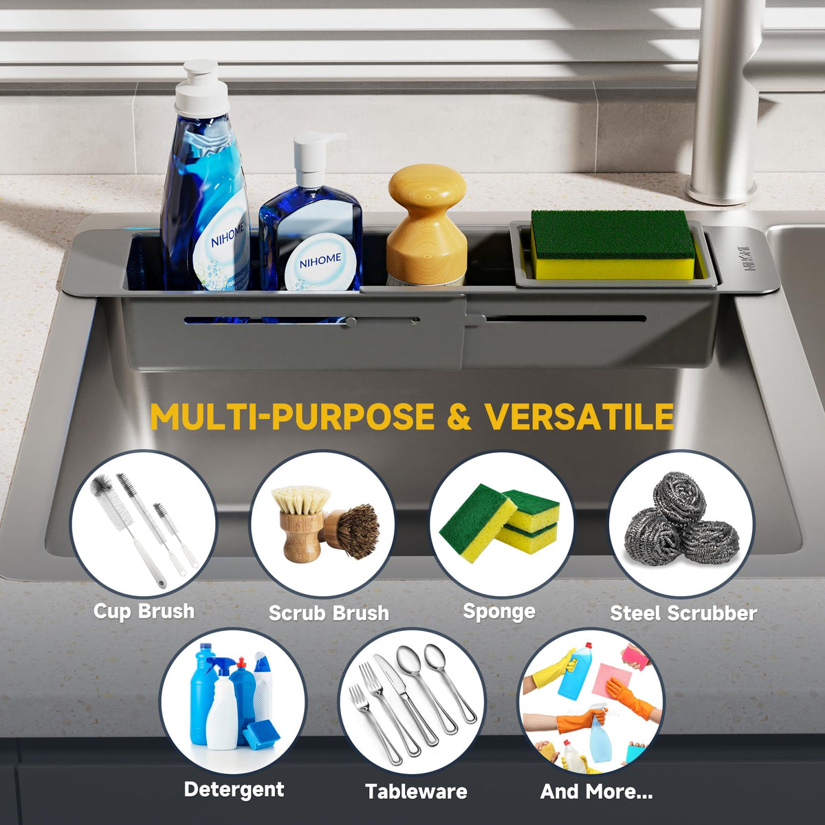 NiHome extendable design fits various sink widths for space saving
