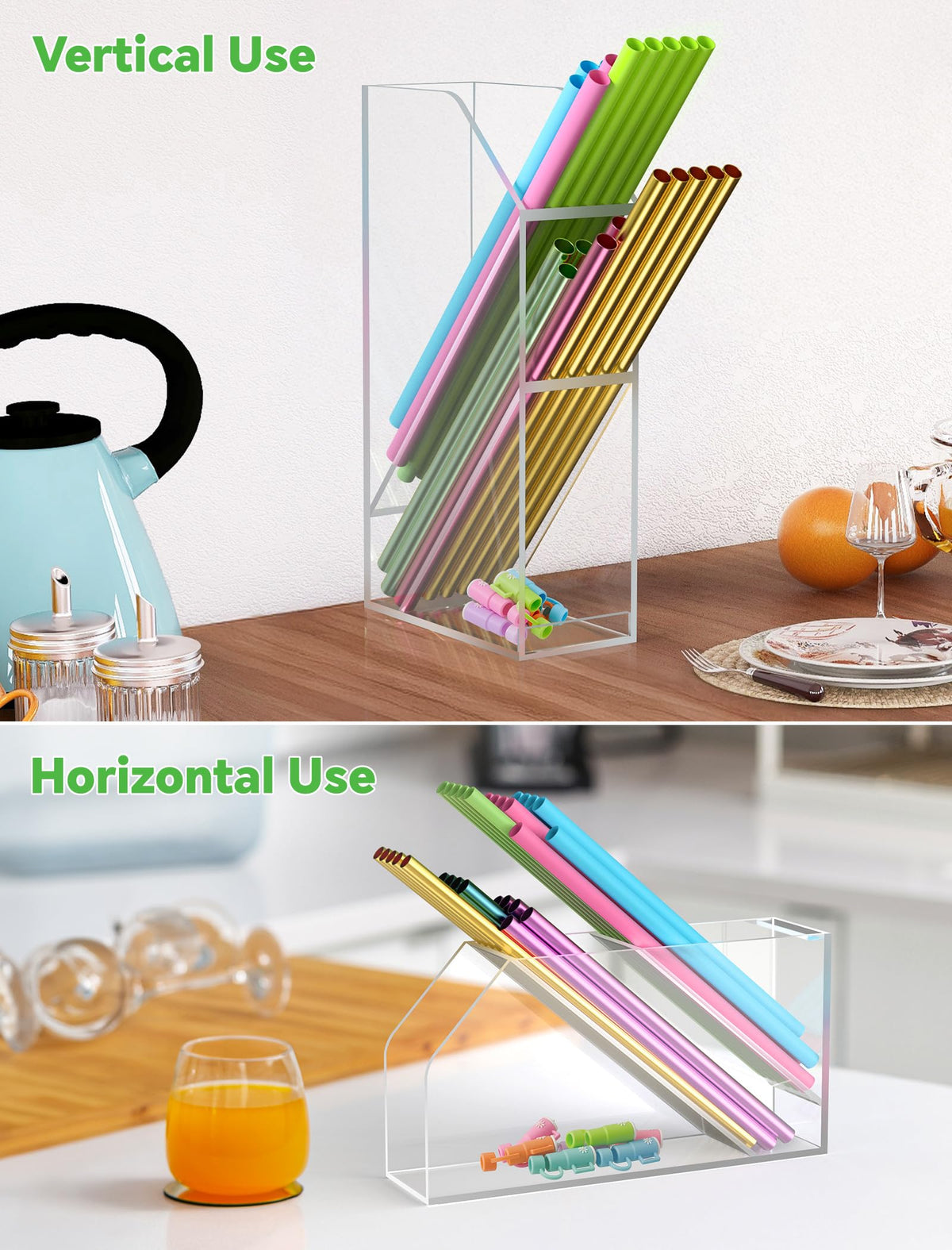 NiHome angled-design shelf enables easy grab of 10-12 inch straws