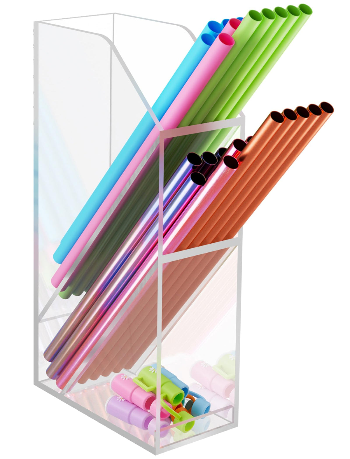 NiHome straw holder on a cabinet door with dual compartments for quick access