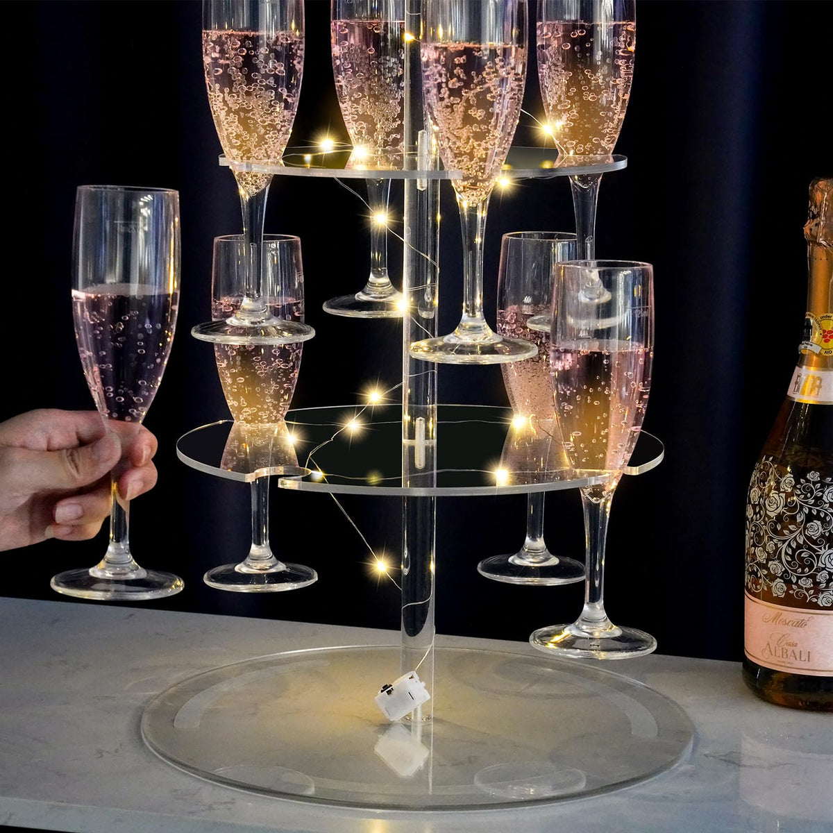 NiHome champagne tower as a centerpiece for weddings and parties.