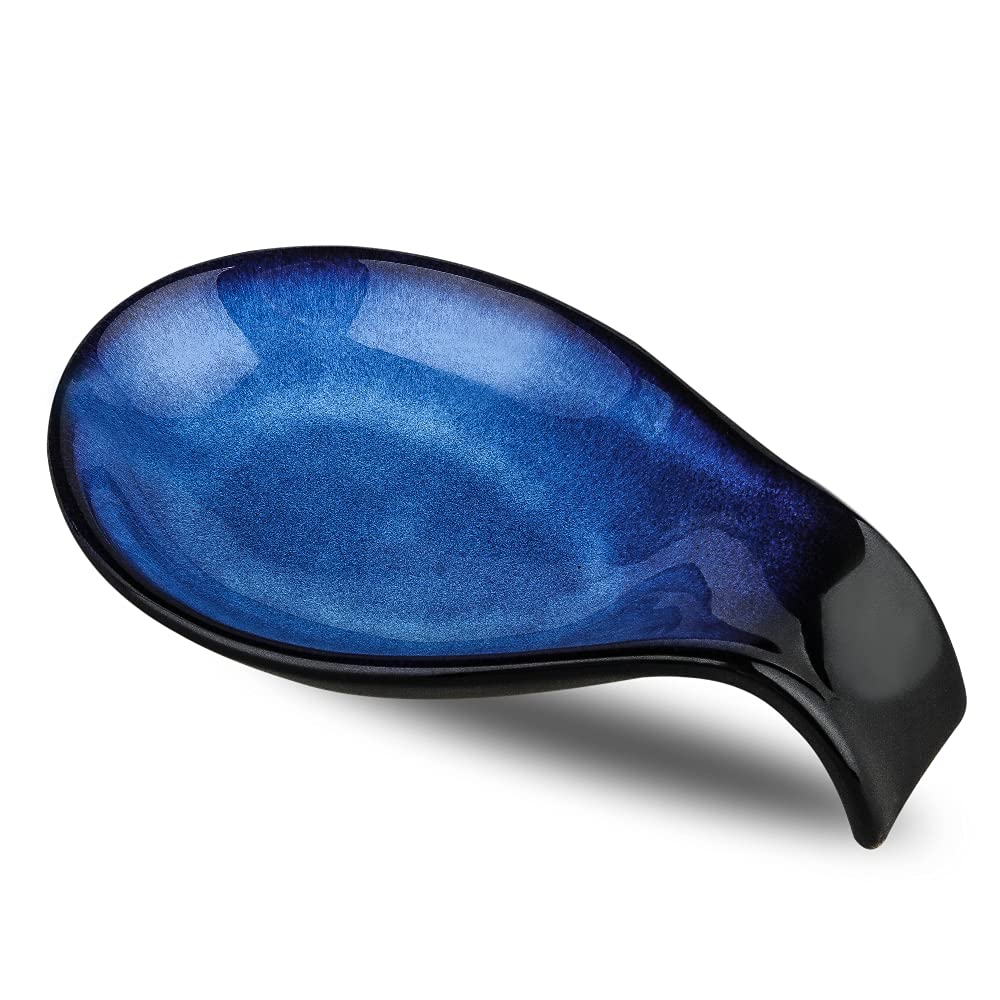Nihow ceramic spoon rest blue 4inch on counter holding utensils without mess