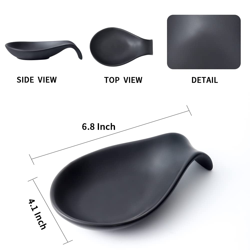 Nihow ceramic spoon rest in matte black blending with modern decor while catching drips.