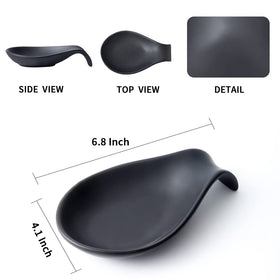 Nihow ceramic spoon rest in matte black blending with modern decor while catching drips.
