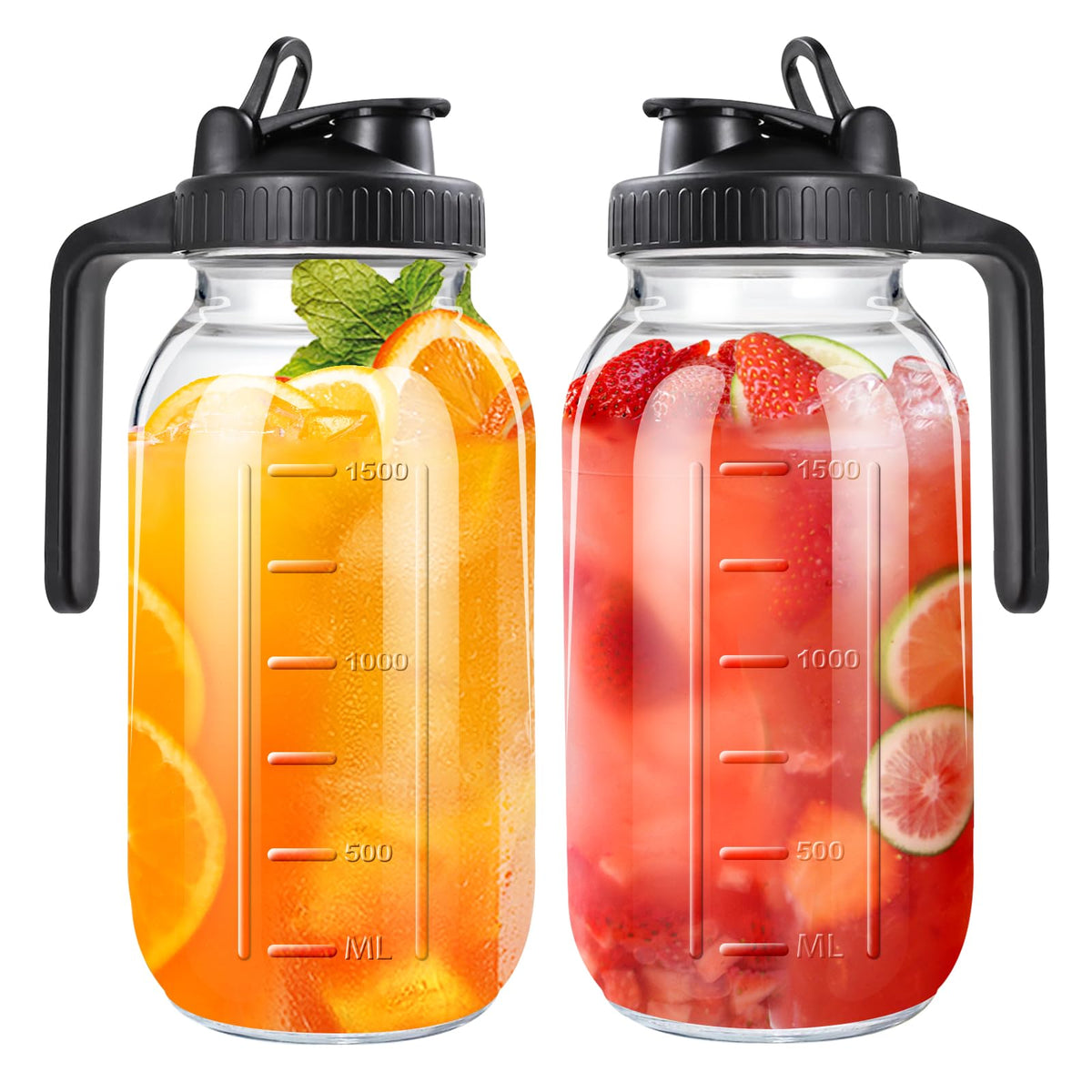 NIJIALGEXPY 64oz glass pitcher with lid demonstrates a secure seal for fresh beverages