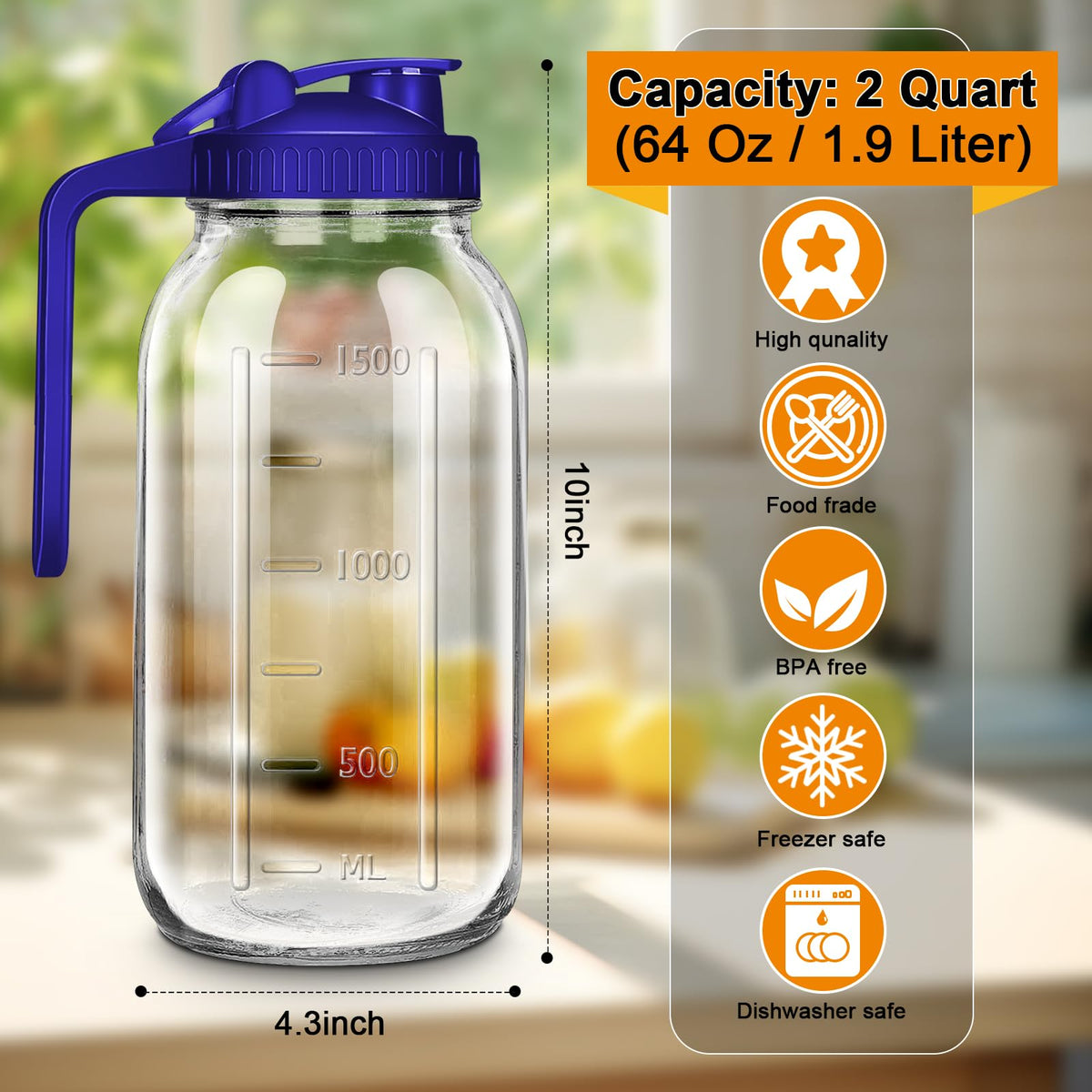 NIJIALGEXPY mason-jar-pitcher-spout with wide mouth for mess-free pouring.