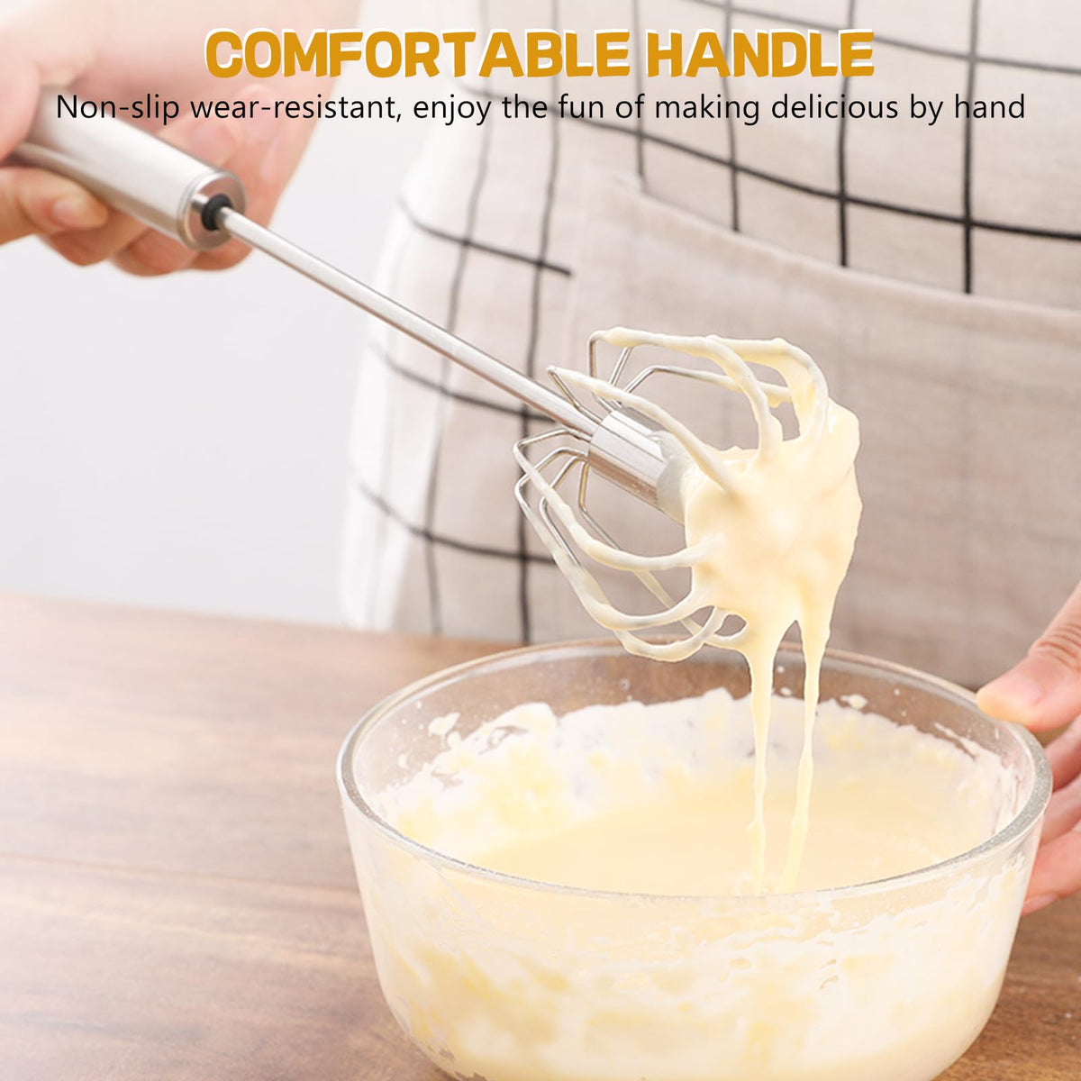 NileHome 12-inch rotary kitchen whisk with smooth blending design.