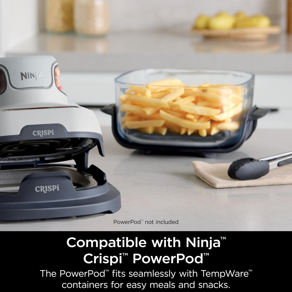 Ninja dishwasher-safe glass container, crisper plate, and lid for easy cleanup.