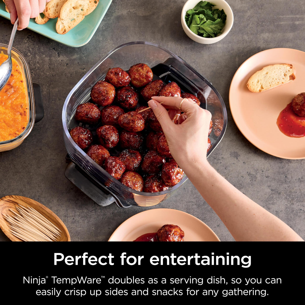 Ninja CleanCrisp non-toxic glassware supports safe cooking.