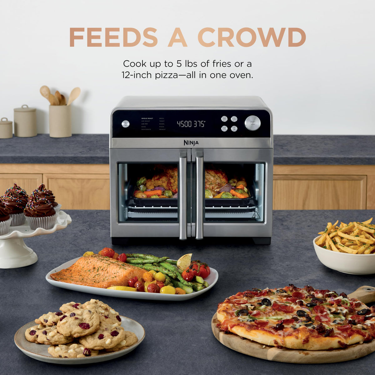 Ninja 450°F cyclonic air technology ensures fast, even cooking