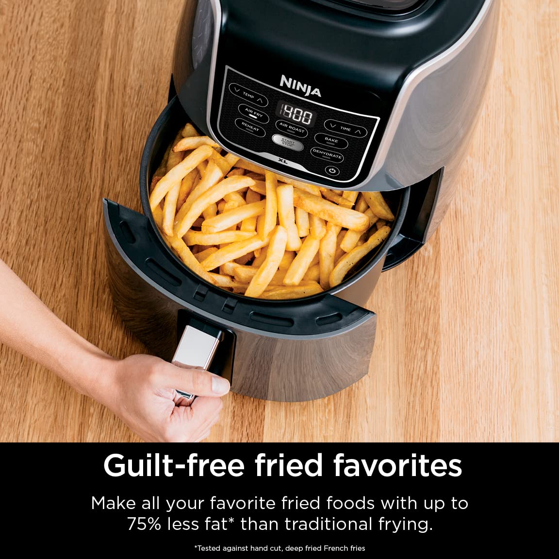 Ninja AF150AMZ temperature range from 105°F to 400°F for drying or crisping.