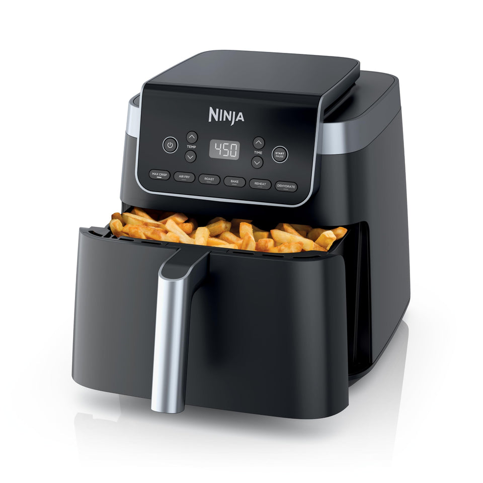 Ninja AF181 XL air fryer front view on counter delivering Max Crisp results