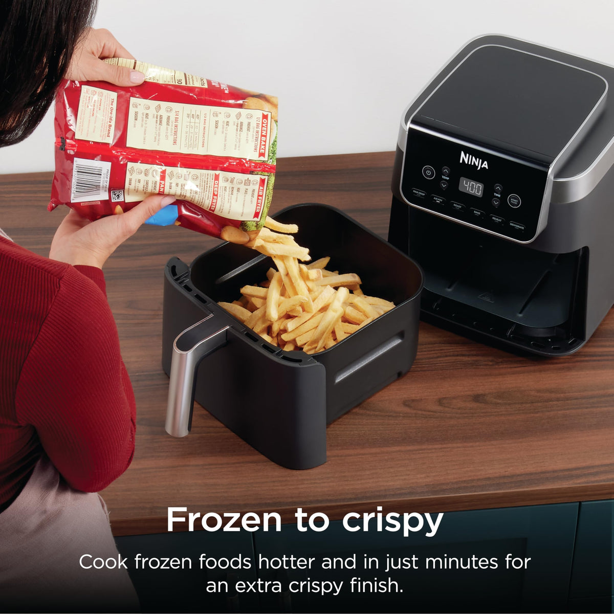 Ninja AF181 frozen fries inside basket for quick crisping