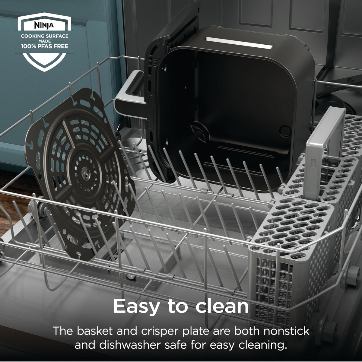Ninja AF181 nonstick basket and crisper plate dishwasher-safe for easy cleanup