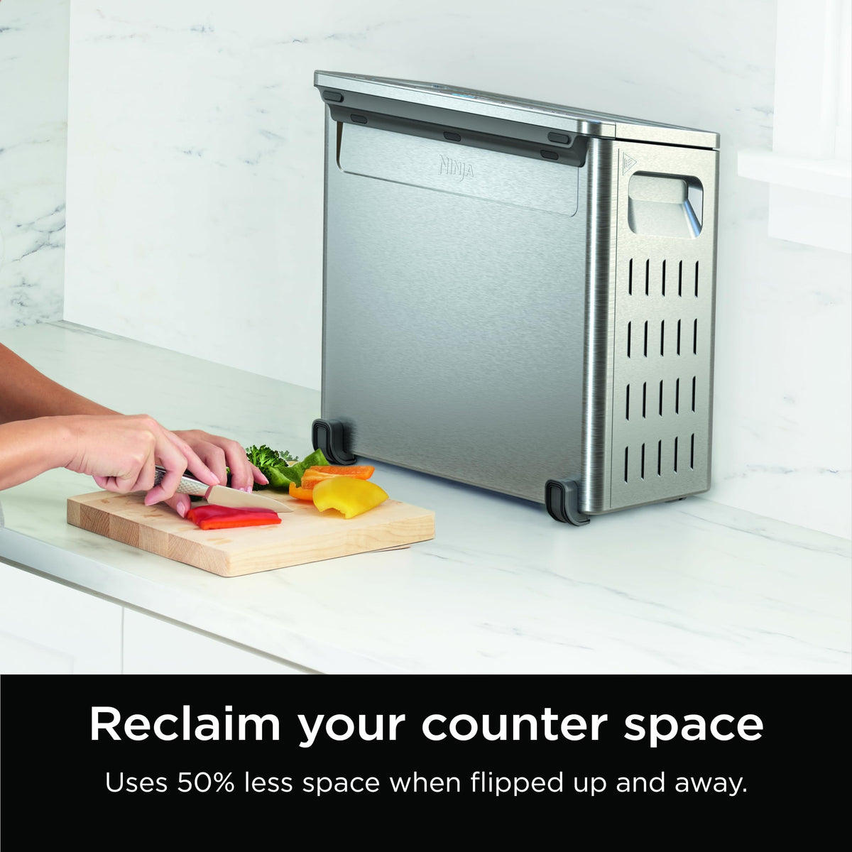 Ninja Air Fry Basket in use shows healthier frying with less oil.