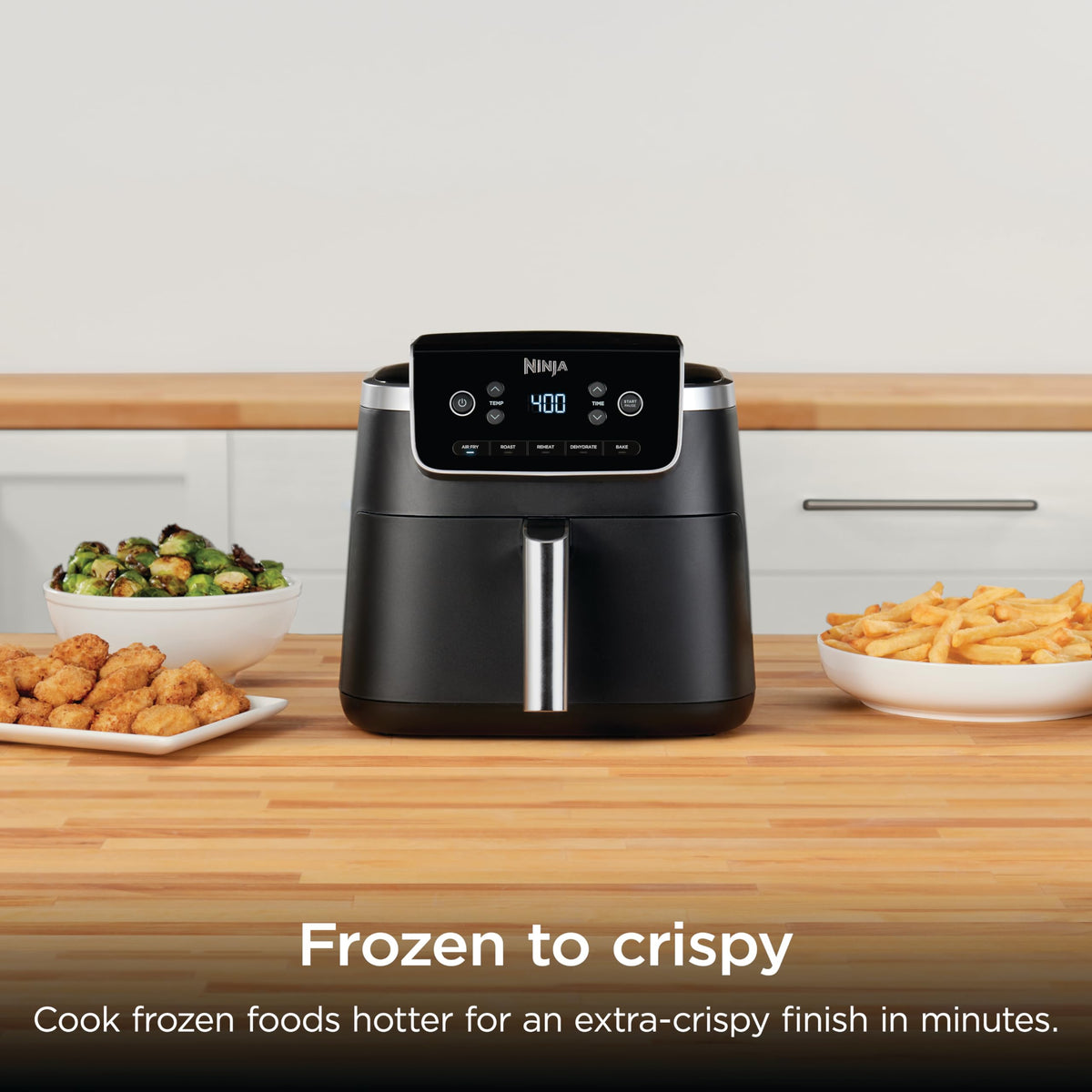 Ninja Air Fryer on counter saves space while preserving capacity.