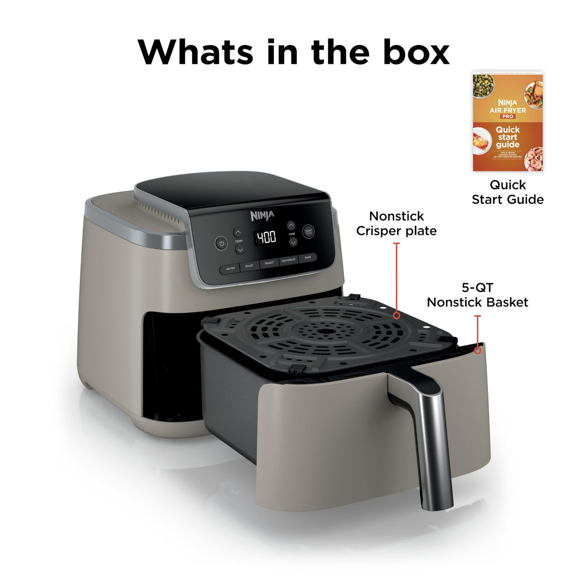 Ninja Air Fryer Pro 5 Qt nonstick basket for quick cleanup