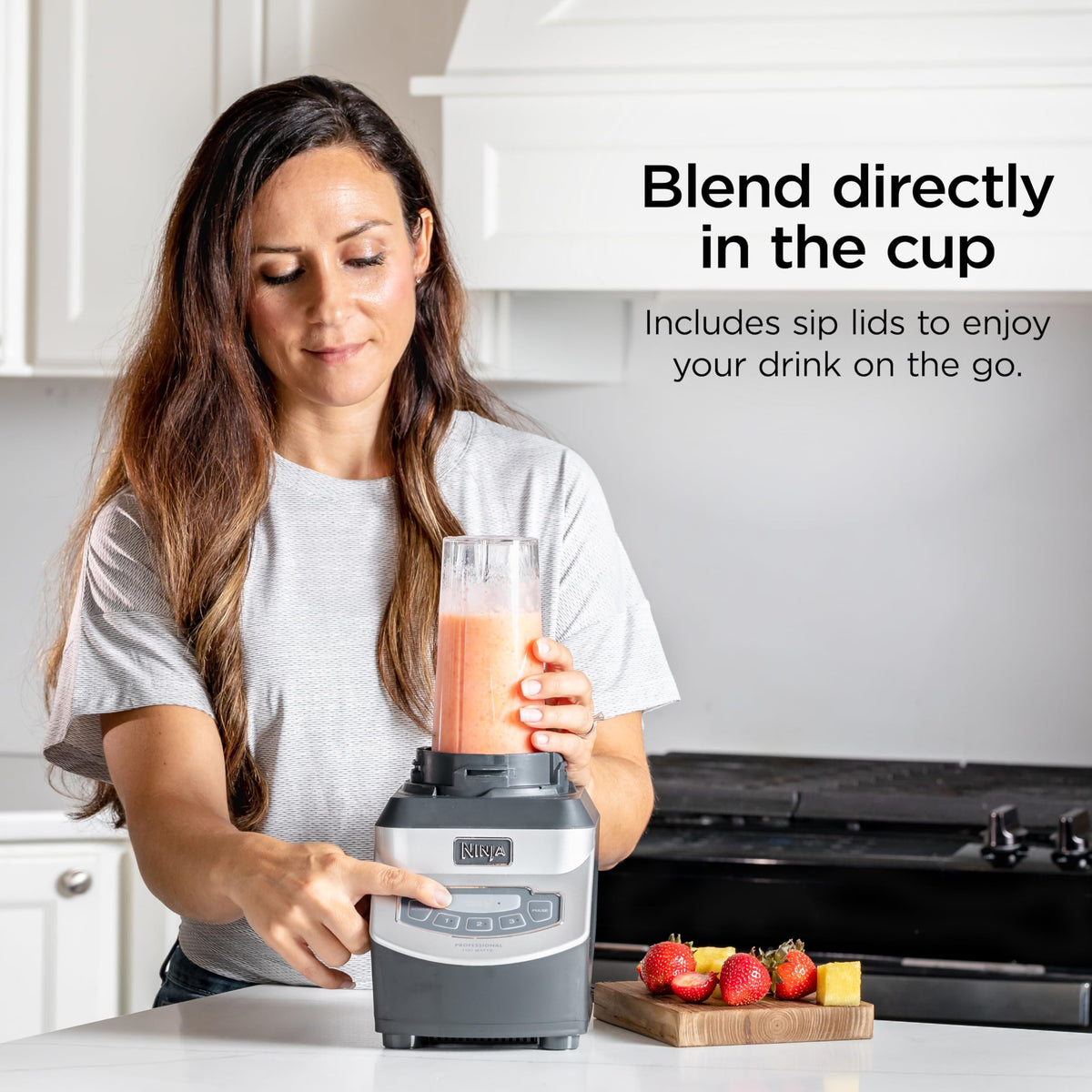 Ninja BL660 total crushing blades pulverize ice for frozen drinks.