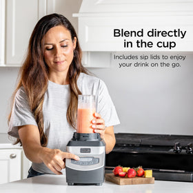 Ninja BL660 total crushing blades pulverize ice for frozen drinks.