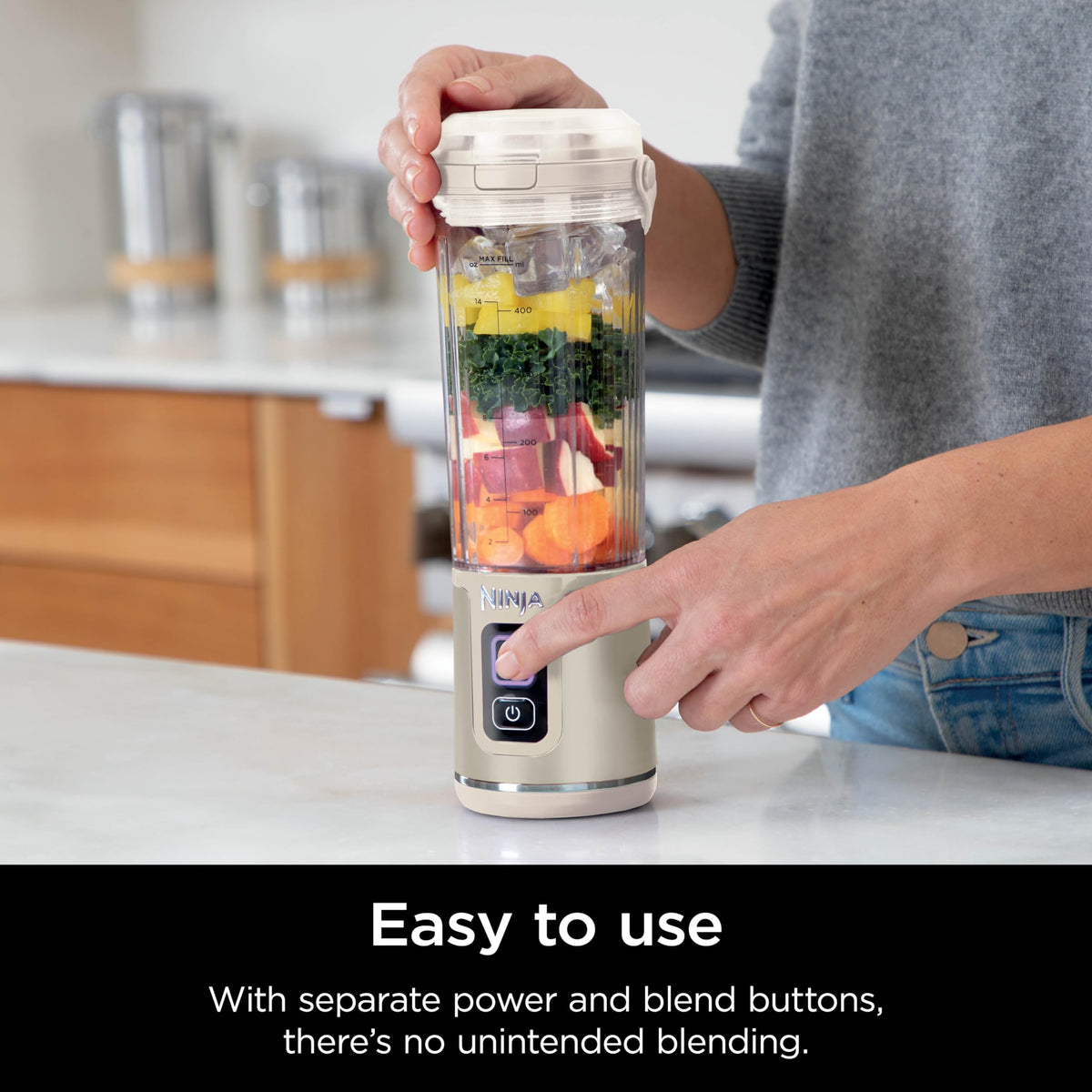 Compact design fits in gym bag or backpack for travel blending