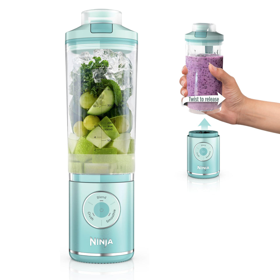 Ninja Blast Max base twist-go showing portable blending on the move