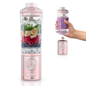 Ninja Blast Max pink cordless base shown for on-the-go blending convenience.