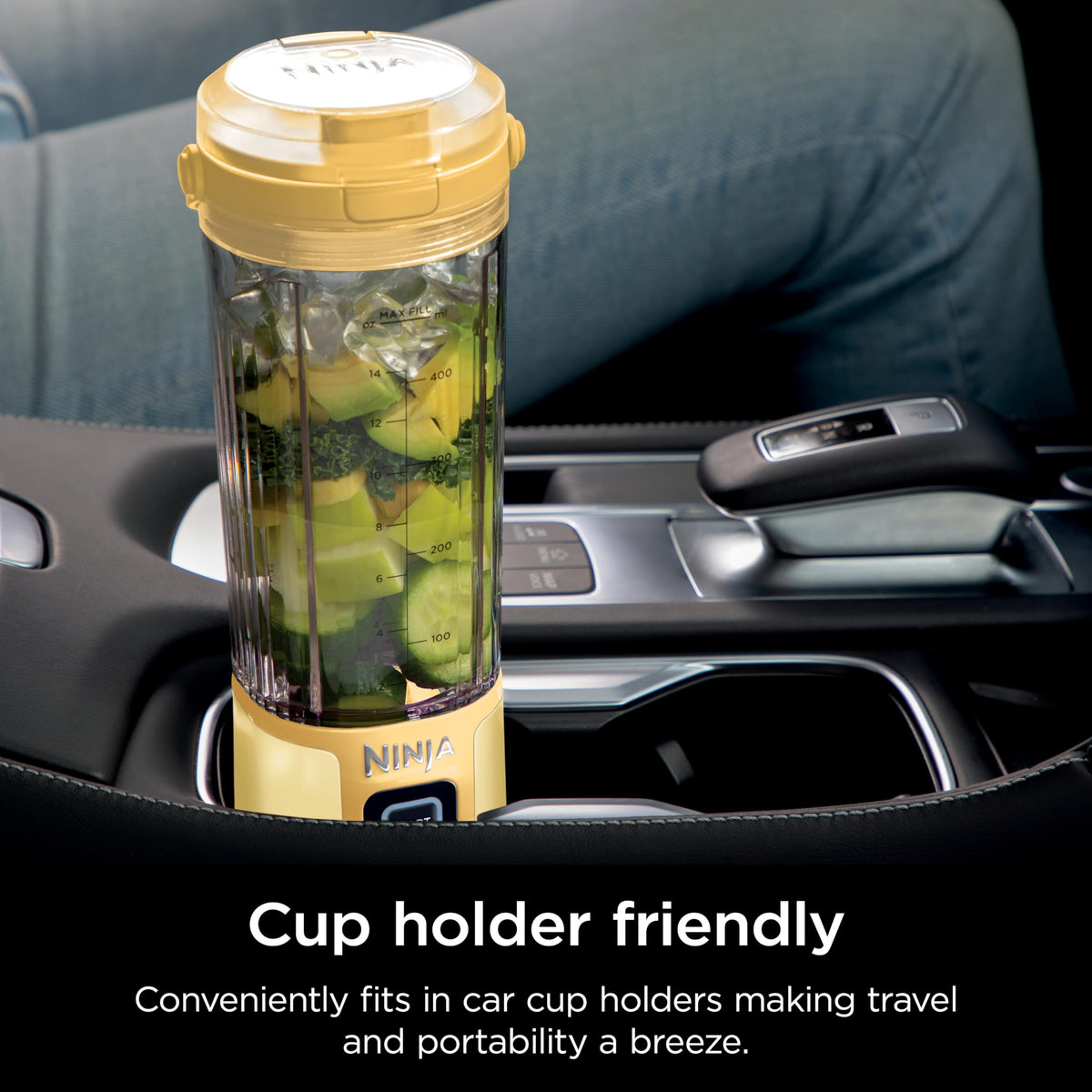 Ninja Blast stainless steel blades blasting through ice for smooth drinks.