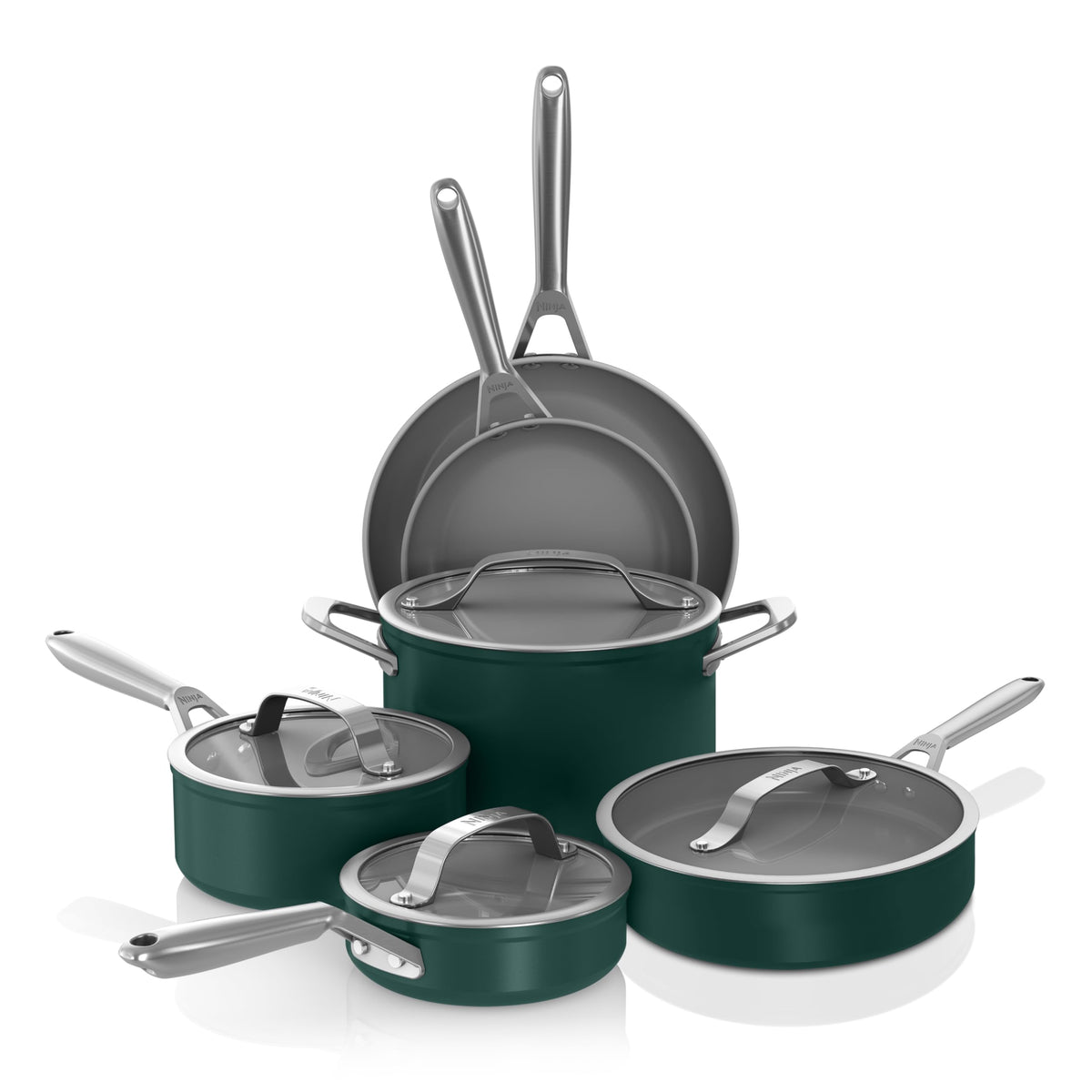 Ninja Ceramic Pro 10-piece set with glass lids for versatile nonstick cooking