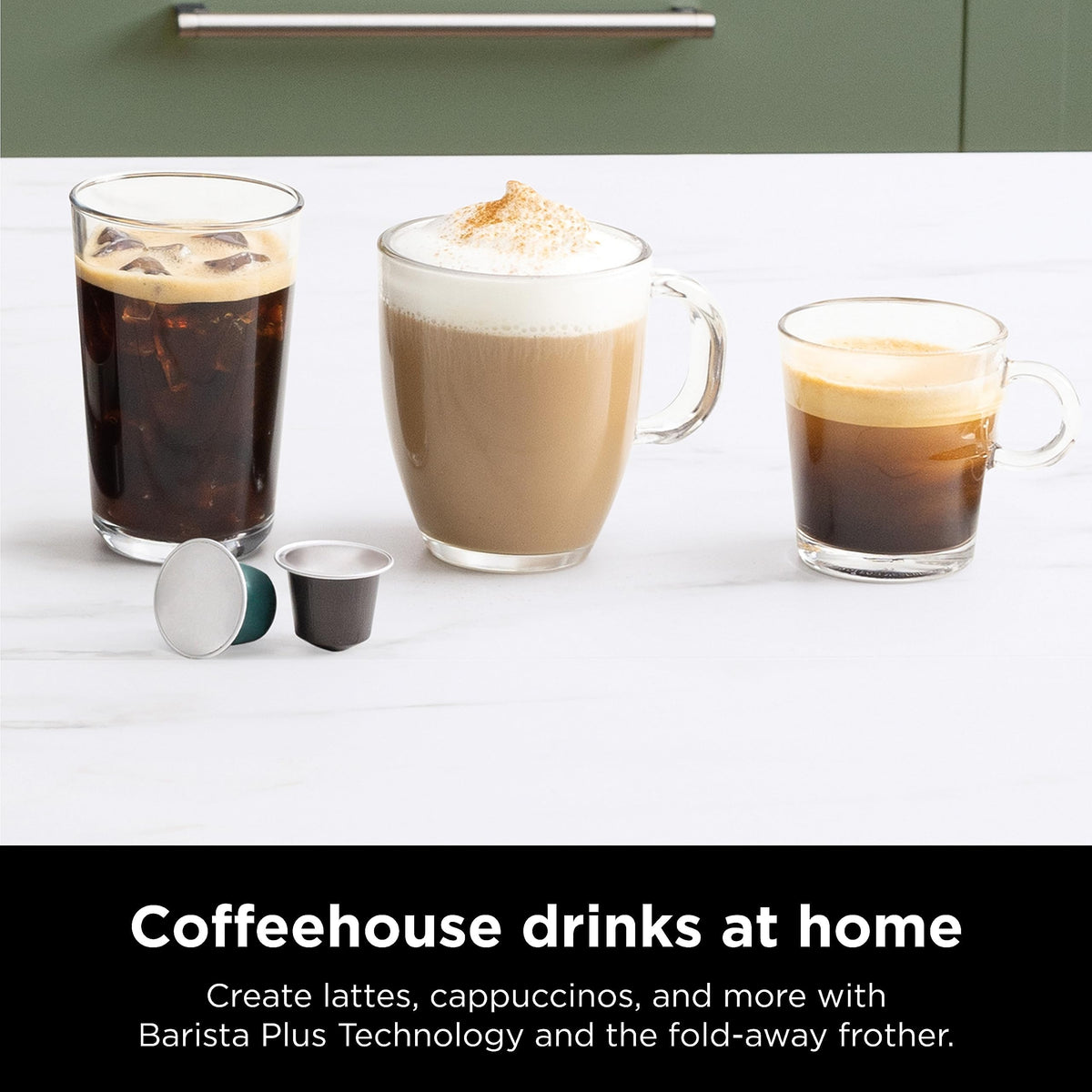 Ninja CFN601 capsule brewing for espresso, lungo, and over ice