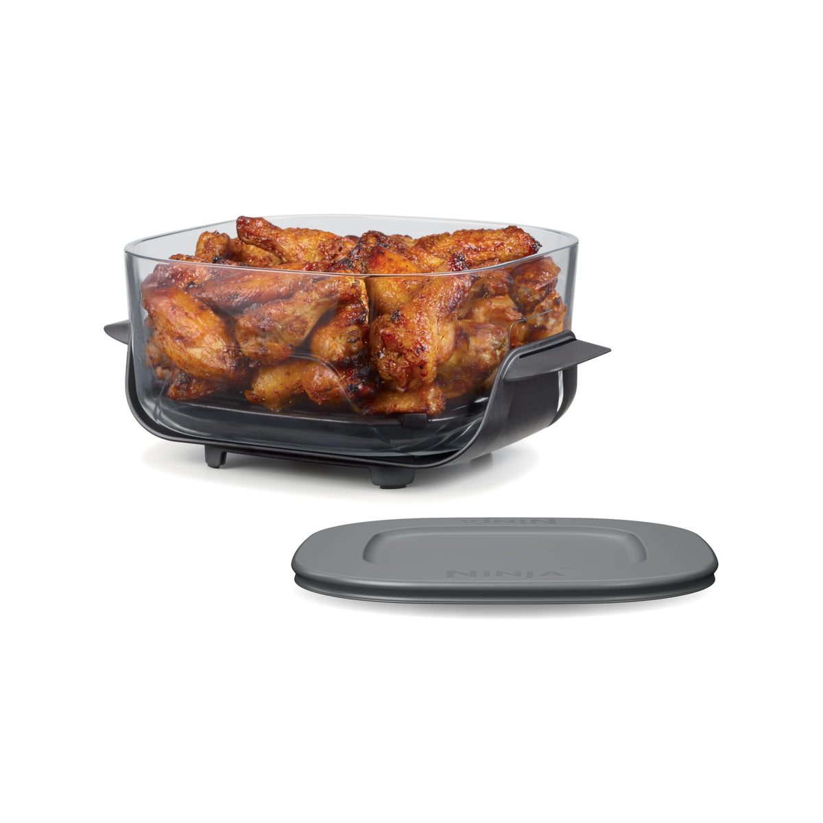 Ninja CleanCrisp 4-qt glassware container ready for batch cooking and easy storage.