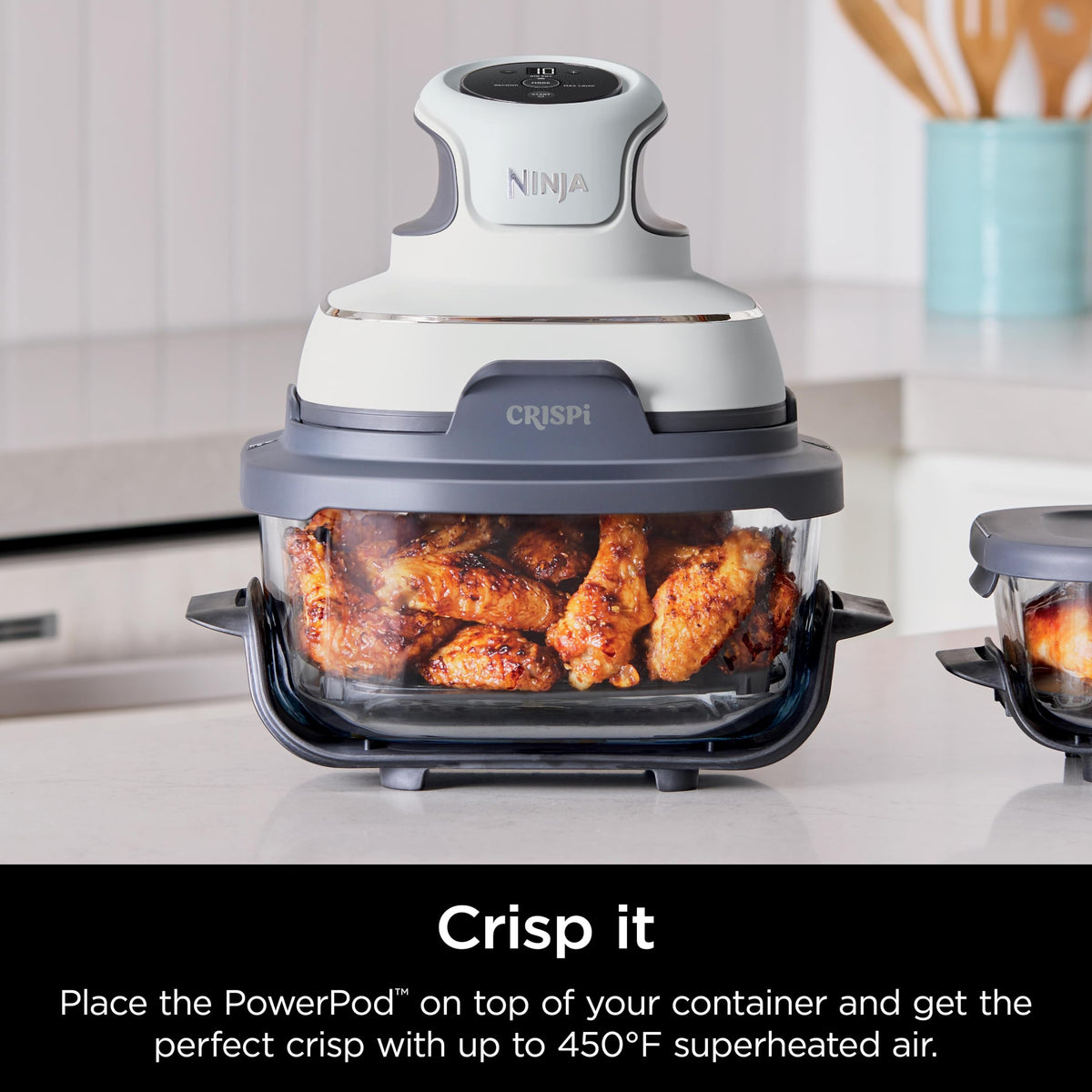 Ninja CleanCrisp 4-qt container safe for microwave reheats.