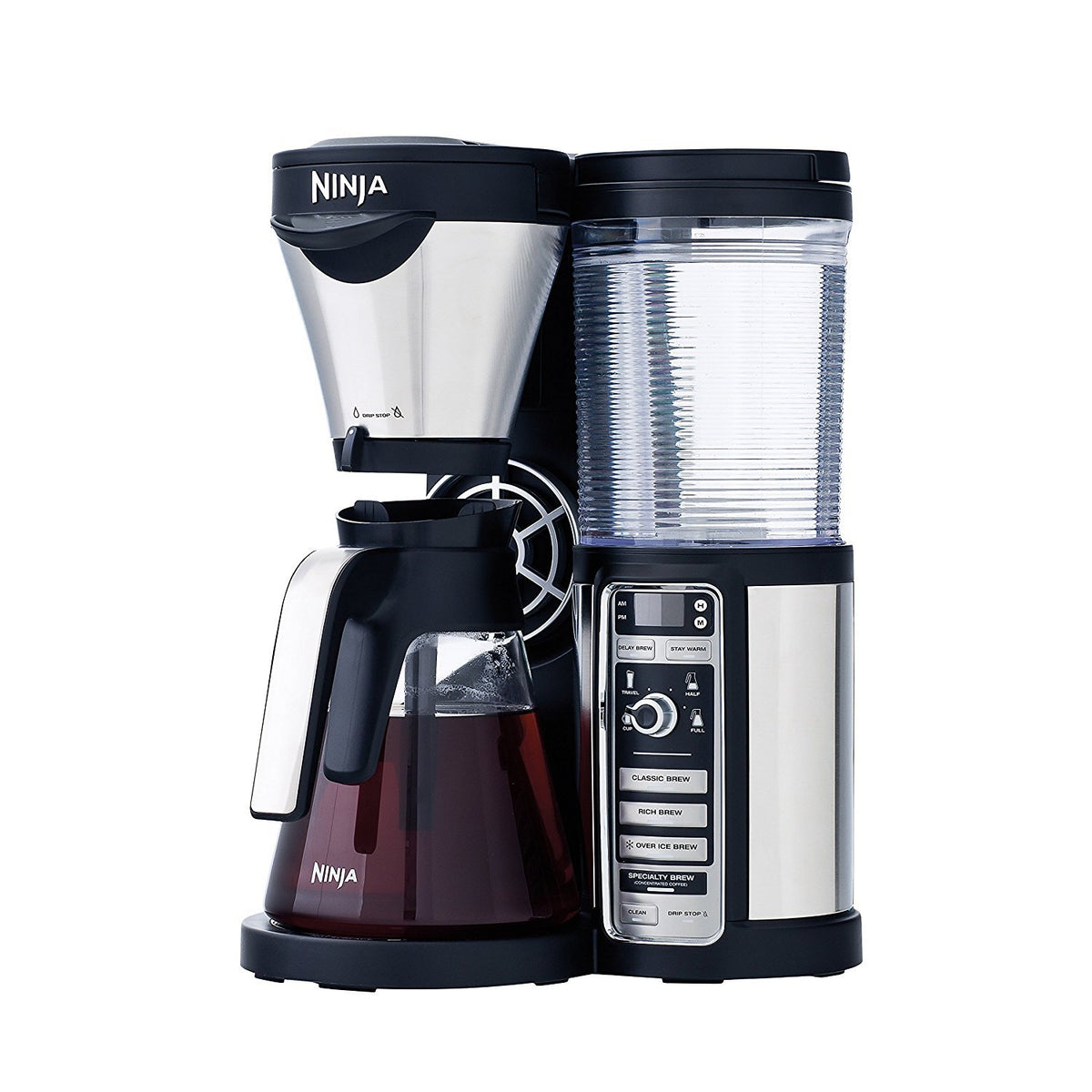 Ninja Coffee Bar 43oz glass carafe demonstrates dripless pour and brew consistency.