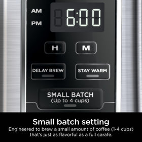 Ninja small-batch setting enables brewing 1–4 cups without dilution.