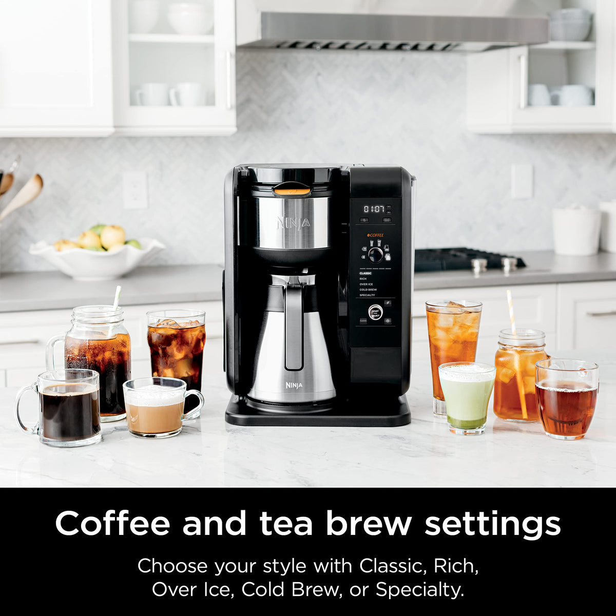 Ninja CP307 fold-away frother delivering silky milk foam for café-style drinks at home.