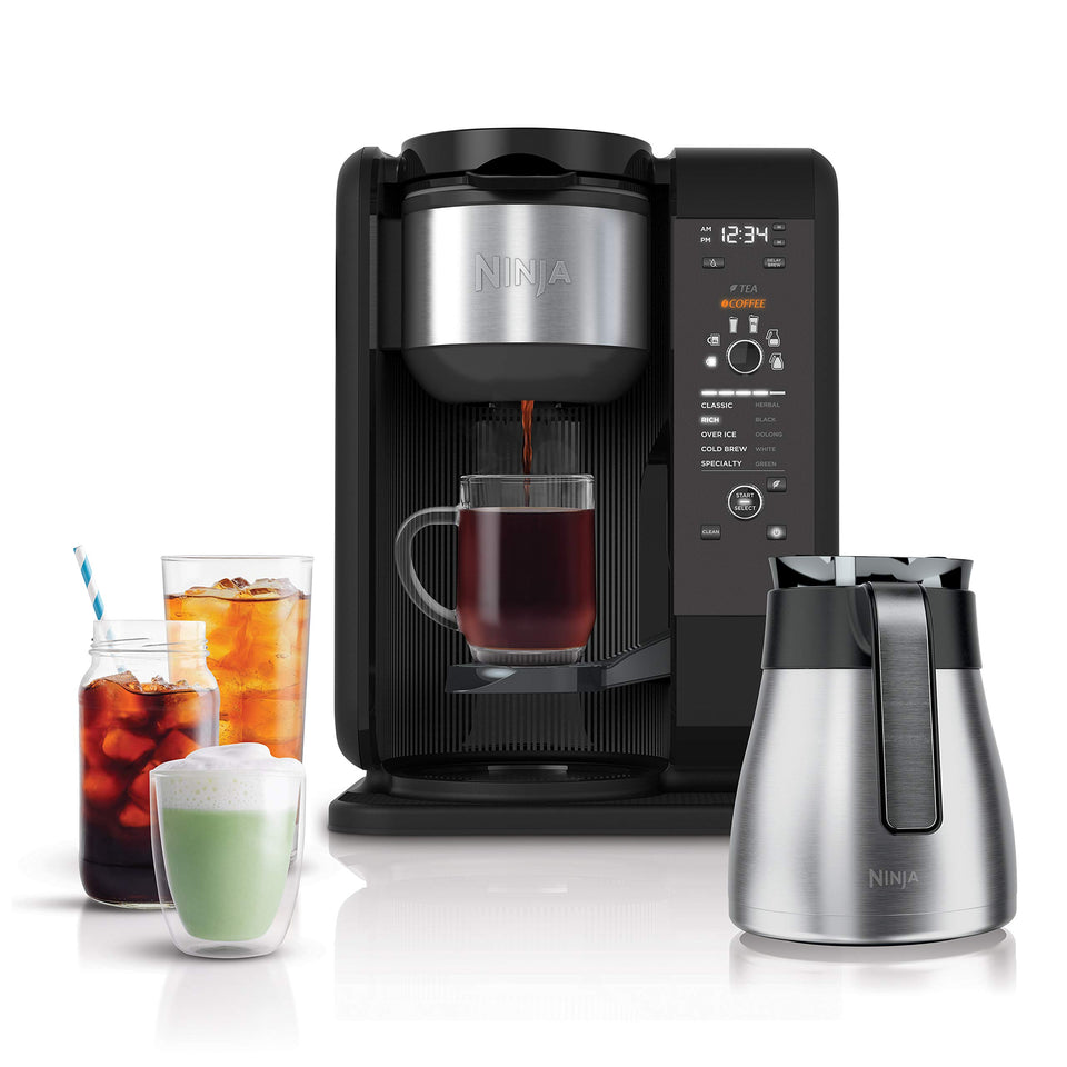 Ninja CP307 hot and cold brew system with thermal carafe for hot coffee and iced drinks.