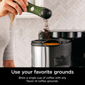 Ninja CP307 smart basket recognition simplifies selection by detecting whether coffee or tea is loaded.