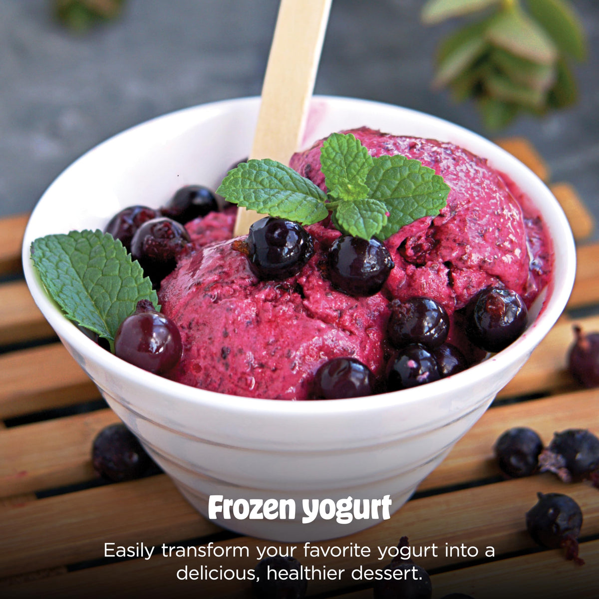 Ninja CREAMi Deluxe Frozen Yogurt program for creamy results.