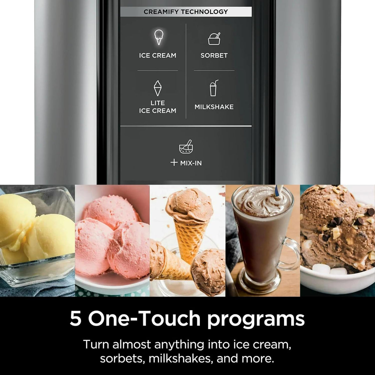 Ninja CREAMi 5-program interface showcasing versatile dessert options