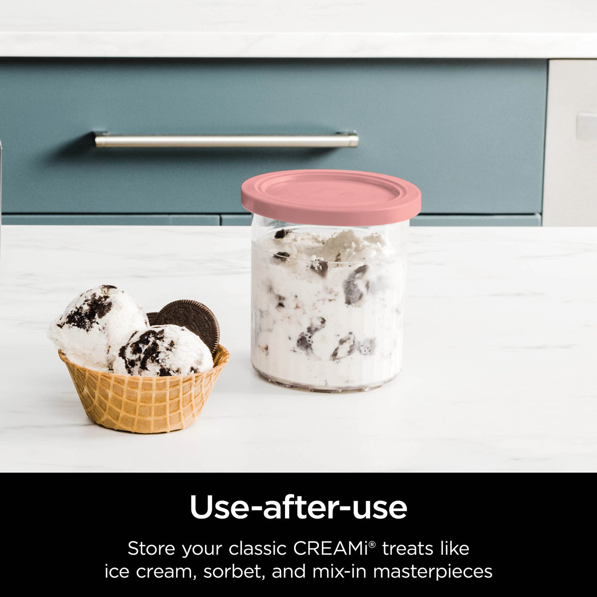 Ninja BPA-free pint ensures safe, reusable frozen dessert storage.