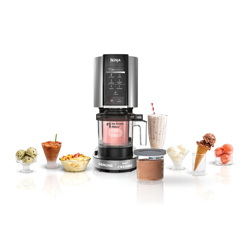 Ninja CREAMi motor base powers quick, creamy frozen desserts.