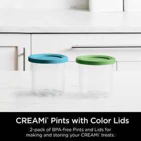 Ninja CREAMi Pints with Lime and Aqua lids: vibrant storage colors