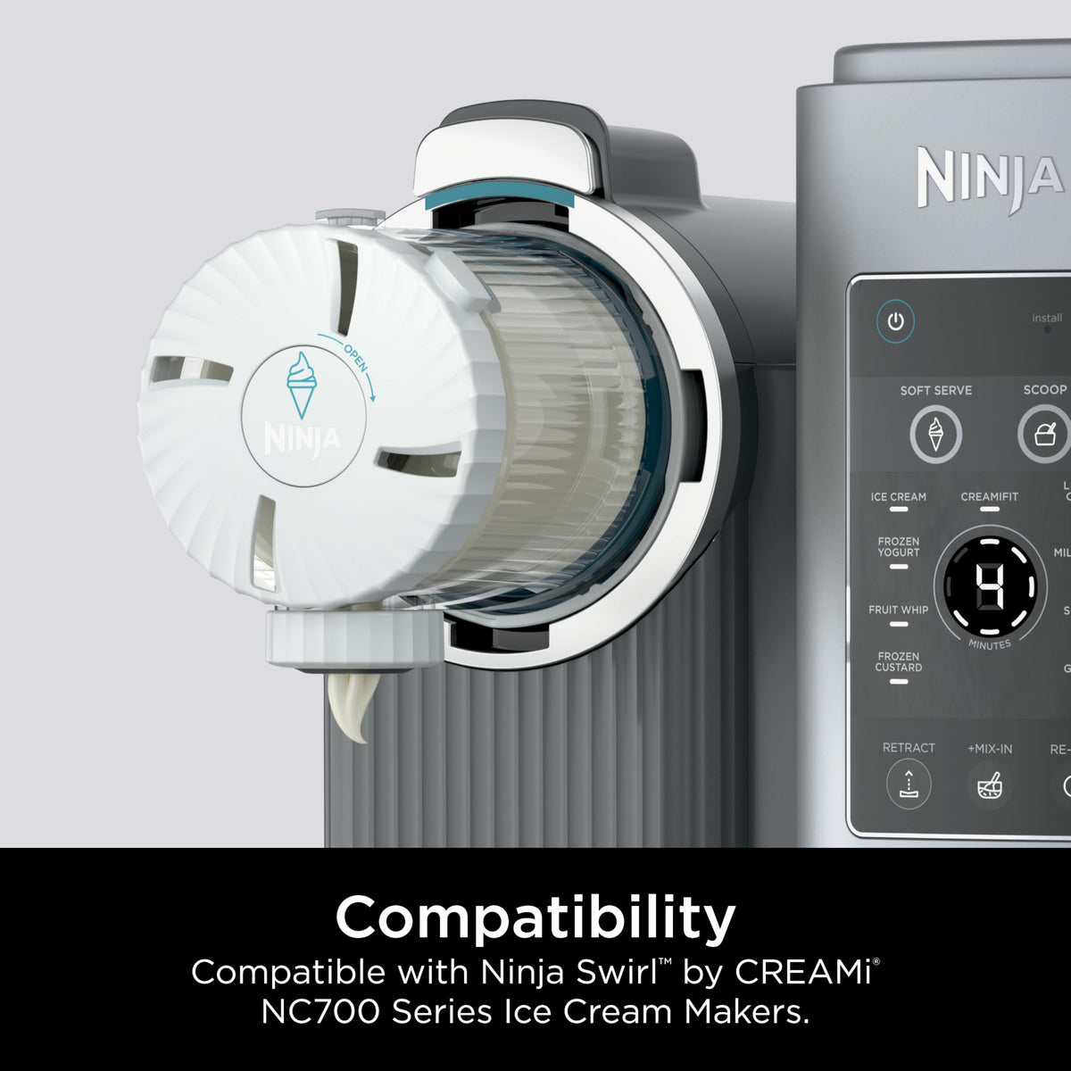 Ninja Swirl NC700 compatibility label highlights unit compatibility for proper use.