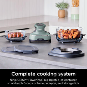 Ninja Crispi 4-qt glass container ready for family-sized chicken and veggies