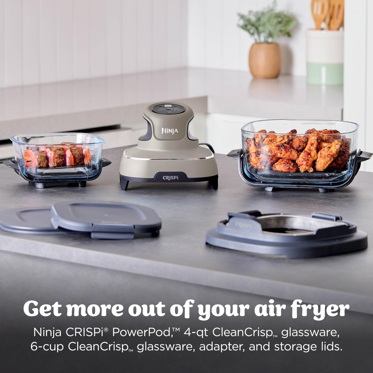 Ninja Crispi 6-cup container for quick personal meals with even heat.