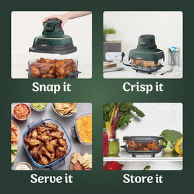 Ninja Crispi PowerPod nests with glassware for tidy storage.