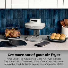Ninja Crispi Pro 6qt glassware designed for large batches and leftovers.