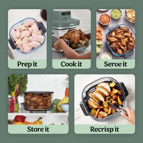 Ninja Crispi Pro leak-proof storage lids keeping leftovers fresh.