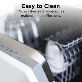 Ninja dishwasher-safe baskets and crisper plates simplify cleanup after cooking.