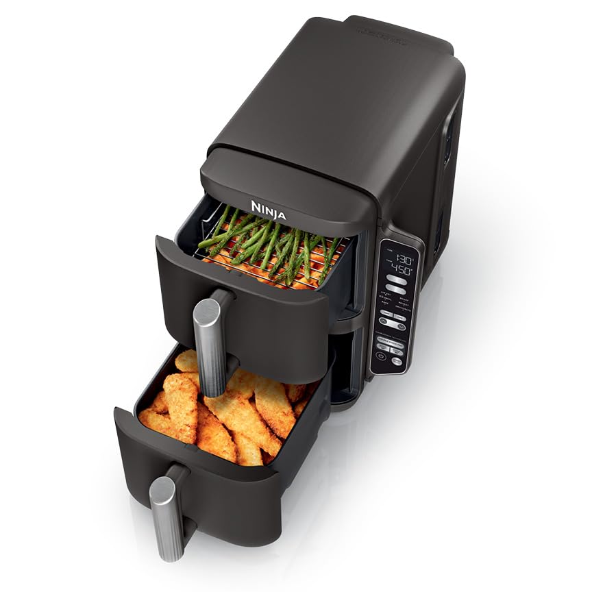 Ninja DoubleStack air fryer unit with dual baskets for versatile cooking