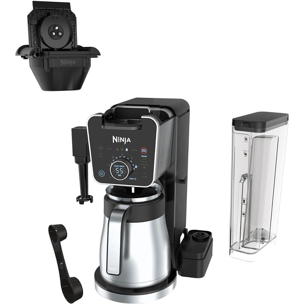Ninja DualBrew Pro grounds-and-pods system highlights versatile brewing options.