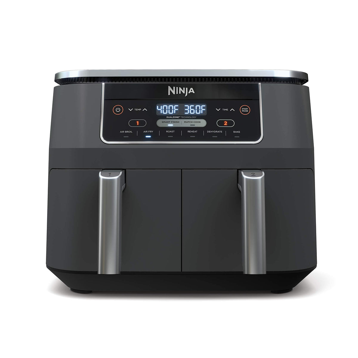 Ninja dualzone 8qt basket setup shows two independent compartments for mixed meals.
